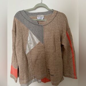 Elisa Cavaletti Gray and Tan Sweater with Silver and Orange Accents